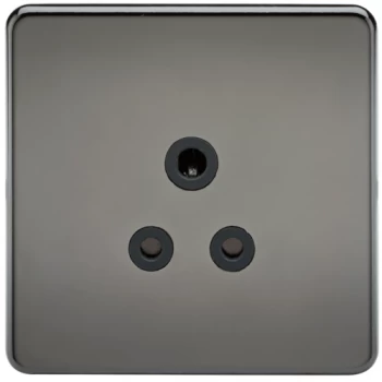 KnightsBridge 1G 5A Screwless Black Nickel Round Pin 230V Unswitched Electrical Wall Socket - Black Insert