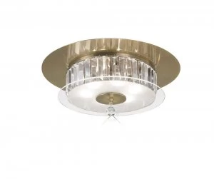 Flush Ceiling Round 6 Light Antique Brass, Glass, Crystal