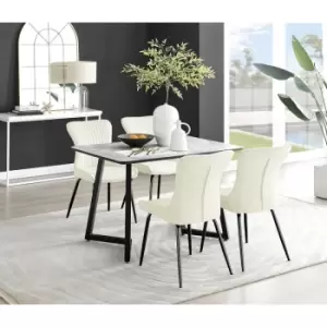 Furniturebox Carson White Marble Effect Recatngular 120cm Dining Table & 4 Cream Nora Black Leg Velvet Chairs