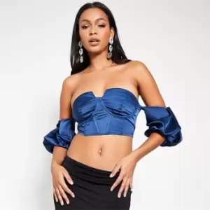 I Saw It First Puff Sleeve Bardot Corset - Blue