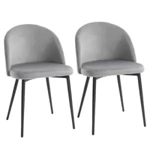 HOMCOM Modern Upholstered Fabric Bucket Seat Dining Chairs Set Of 2 Grey