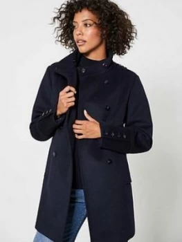 Mint Velvet Funnel Neck Button Coat - Navy, Size 12, Women