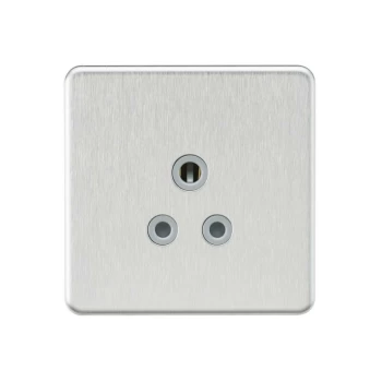 Screwless 5A Unswitched Round Socket - Brushed Chrome with Grey Insert - Knightsbridge