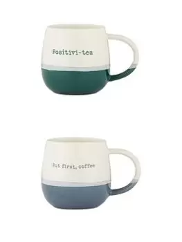 Price & Kensington Set Of 2 Slogan Blue & Teal Mugs