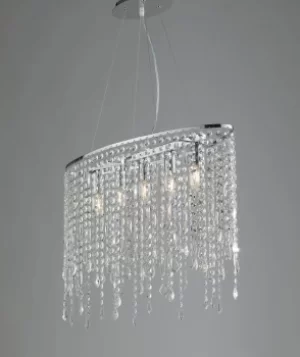 BREEZE 5 Light Pendant Ceiling Light Chrome, K9 Crystals 66.5x23.5x46cm