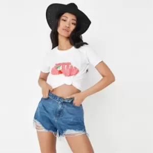 Missguided Extreme Rip High Waisted Shorts - Blue