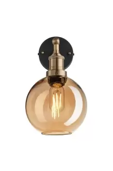 Brooklyn Tinted Glass Globe Wall Light, 7 Inch, Amber, Brass Holder