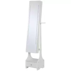 Homcom Freestanding Mirror Hidden Jewellery Storage With Adjustable Brightness LED Lights And Drawer White