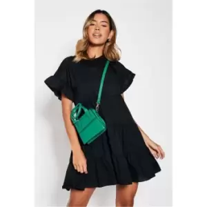 I Saw It First Woven Frill Sleeve Tiered Smock Dress - Black