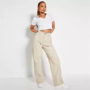 I Saw It First Contrast Seam Wide Leg Jeans - Neutral