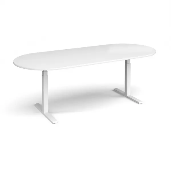 Elev8 Touch D - End Sit Stand Office Boardroom Table - White - White Frame