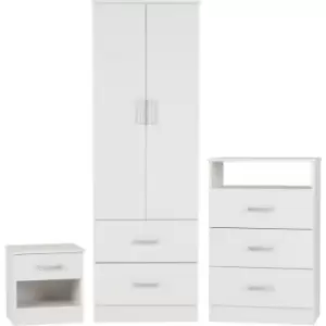 Seconique - polar White 3 Piece Bedroom Set Bedside Chest Wardrobe