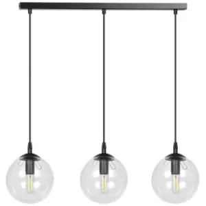 Emibig Cosmo Black Globe Bar Pendant Ceiling Light with Clear Glass Shades, 3x E14