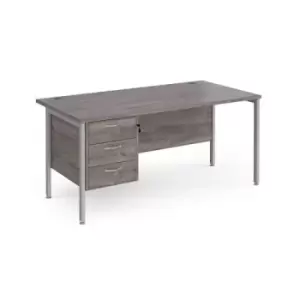 Maestro 25 straight desk 1600mm x 800mm with 3 drawer pedestal - silver H-frame leg and grey oak top