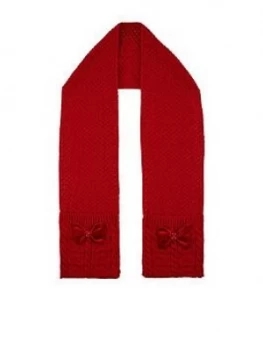 Monsoon Girls Ruby Heart Velvet Bow Cable Scarf - Red