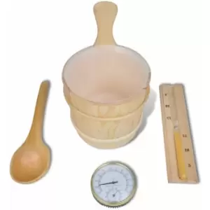 Sauna Accessories 5 Pieces Bucket Spoon Hourglass Hygrometer - Brown