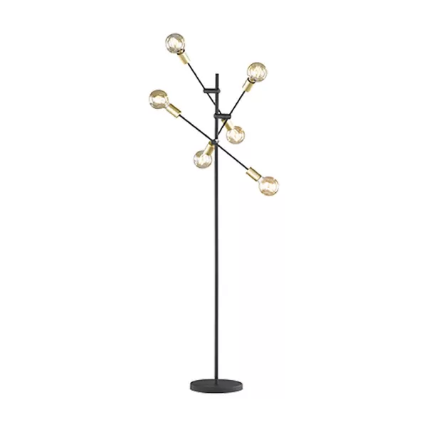 Cross Modern 6 Light Multi Arm Floor Lamp Black Matt with Footswitch, Wiz Connected