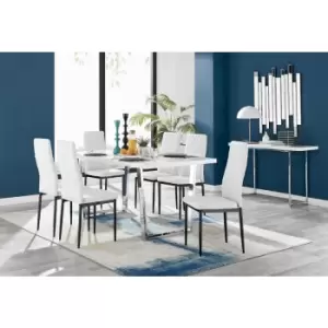 Furniturebox UK - Furniturebox Kylo White High Gloss Dining Table & 6 Cream Velvet Milan Dining Chairs With Black Legs