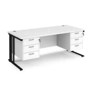 Office Desk Rectangular Desk 1800mm With Double Pedestal White Top With Black Frame 800mm Depth Maestro 25 MCM18P33KWH