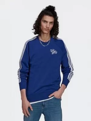 adidas Real Madrid Graphic Crew Sweatshirt, Blue/White, Size XL, Men