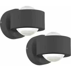 Loops - 2 pack IP44 Outdoor Wall Light Anthracite Cast Aluminium 2W LED Lamp