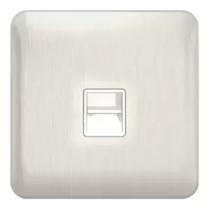 Schneider Electric Lisse Screwless Deco - Single Telephone Socket, Secondary, 240V, GGBL7062WSS, Stainless Steel with White Insert