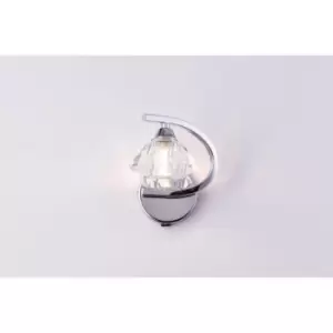 Single Left Curved Wall Light and Sconce, Clear Glass Shade, Polished Chrome Finish