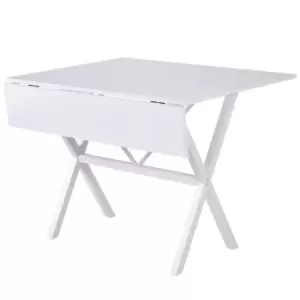 Homcom Dining Table Drop Leaf Design Foldable Metal Frame Seats Up To 6 White