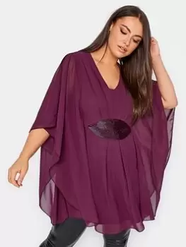 Yours Luxe Embellished Waist Cape Top, Purple, Size 20, Women