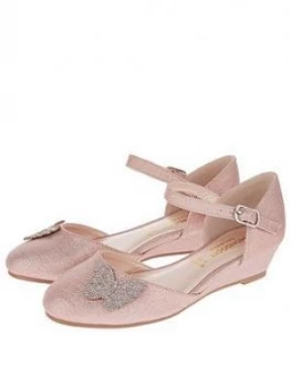 Monsoon Girls Nina Diamante Butterfly Wedge Shoes - Pink, Size 4 Older