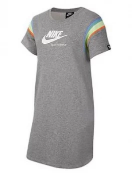 Nike Older Girls Heritage Short Sleeve Dress - Grey White