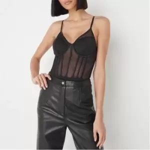 Missguided Mesh Corset Detail Bodysuit - Black