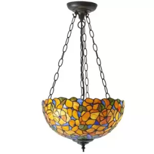 Medium Floral Pendant Light - Tiffany Glass & Dark Bronze Finish - Dimmable LED