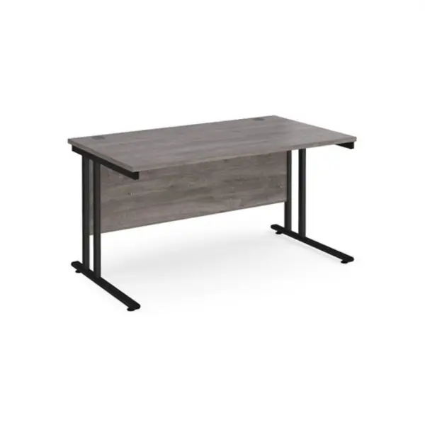 Maestro 25 straight desk 1400mm x 800mm - Black cantilever leg frame, grey oak top