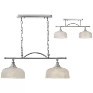 Luminosa DeRuyter Semi Flush, Ceiling Pendant Bar, 2 Light Adjustable E27, Polished Nickel, Prismatic Glass