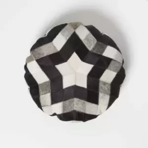 Geometric Star Brown & Cream Round Leather Cushion 40cm - Cream & Brown - Homescapes