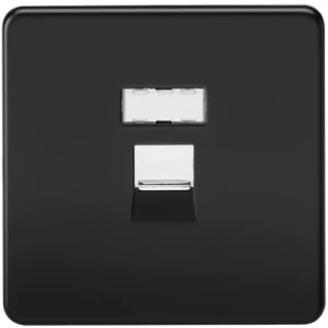 KnightsBridge Screwless Matt Black RJ45 Network Outlet Wall Socket