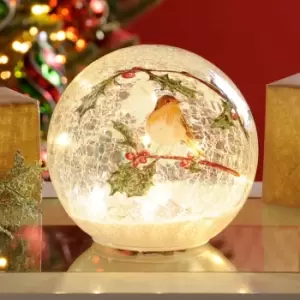 Festive 15cm Battery Operated Robin Crackle Ball 12 Twinkling LEDs