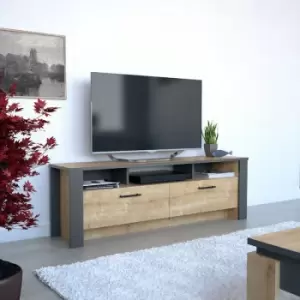 Decorotika Manhattan 150 Cm Wide TV Stand, TV Console, TV Unit, Media Centre, Media Console With Open Shelves And Cabinets - Sapphire Oak