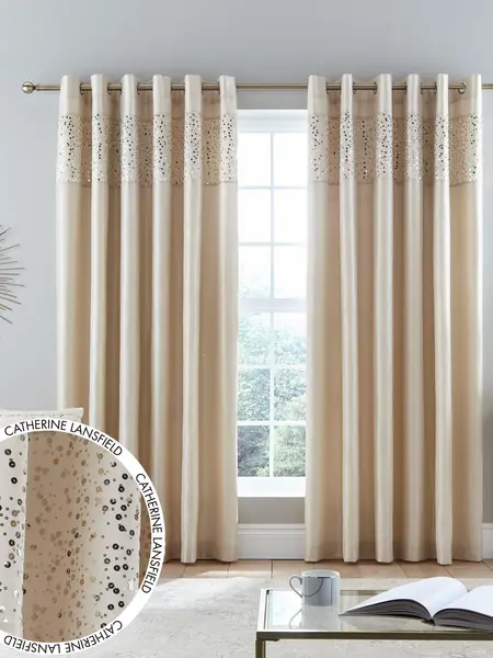 Catherine Lansfield Glitzy Curtains Grey 168 x 183cm BR31003