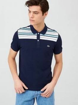 Lacoste Sportswear Lacoste Sportswear Knitted Stripe Colour Block Polo Shirt, Navy, Size 4=M, Men