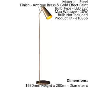 Floor Lamp Light Antique Brass & Gold Effect Paint 10W LED E27 Standing