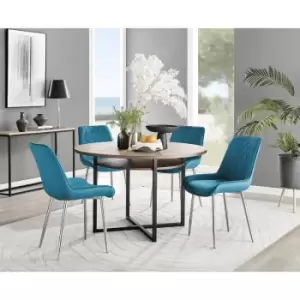 Furniturebox Adley Brown Wood 120cm Storage Dining Table & 4 Blue Pesaro Silver Leg Velvet Chairs