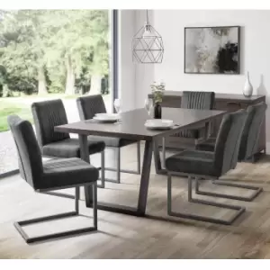 Julian Bowen Set Of Brooklyn Dark Oak Table And 6 Charcoal Chairs