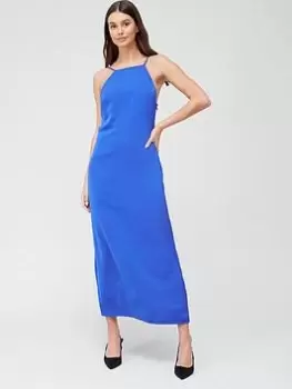 Calvin Klein Halter Neck Low Back Midi Dress - Blue Size 40, Women