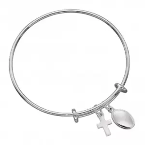 Sterling Silver Expanding Engravable Medal Cross Charm Bangle B5235