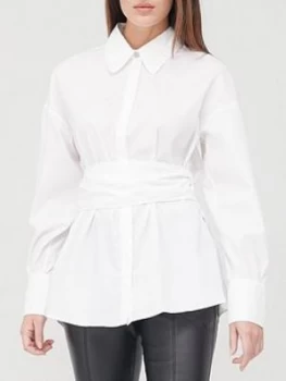 Hugo Boss Tie Waist Blouse White Size M Women