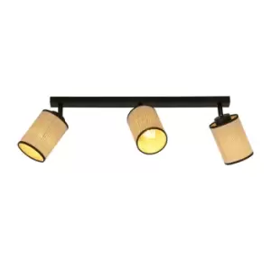 Yoga Black Ceiling Spotlight Bar with Brown Fabric Shades, 3x E14