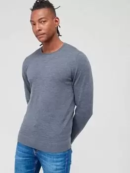 Calvin Klein Merino Crew Neck Sweater - Grey , Dark Grey, Size L, Men