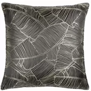 Wylder - Seymour Golden Thread Embroidered Piped Edge Cushion Cover, Black, 50 x 50 Cm